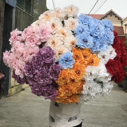 Hoa Cúc Thược Dược Giả Hàng Kĩ Cao Cấp Cành 3 Bông 65cm Decor,Trang Trí Nhà Cửa Sang Trọng