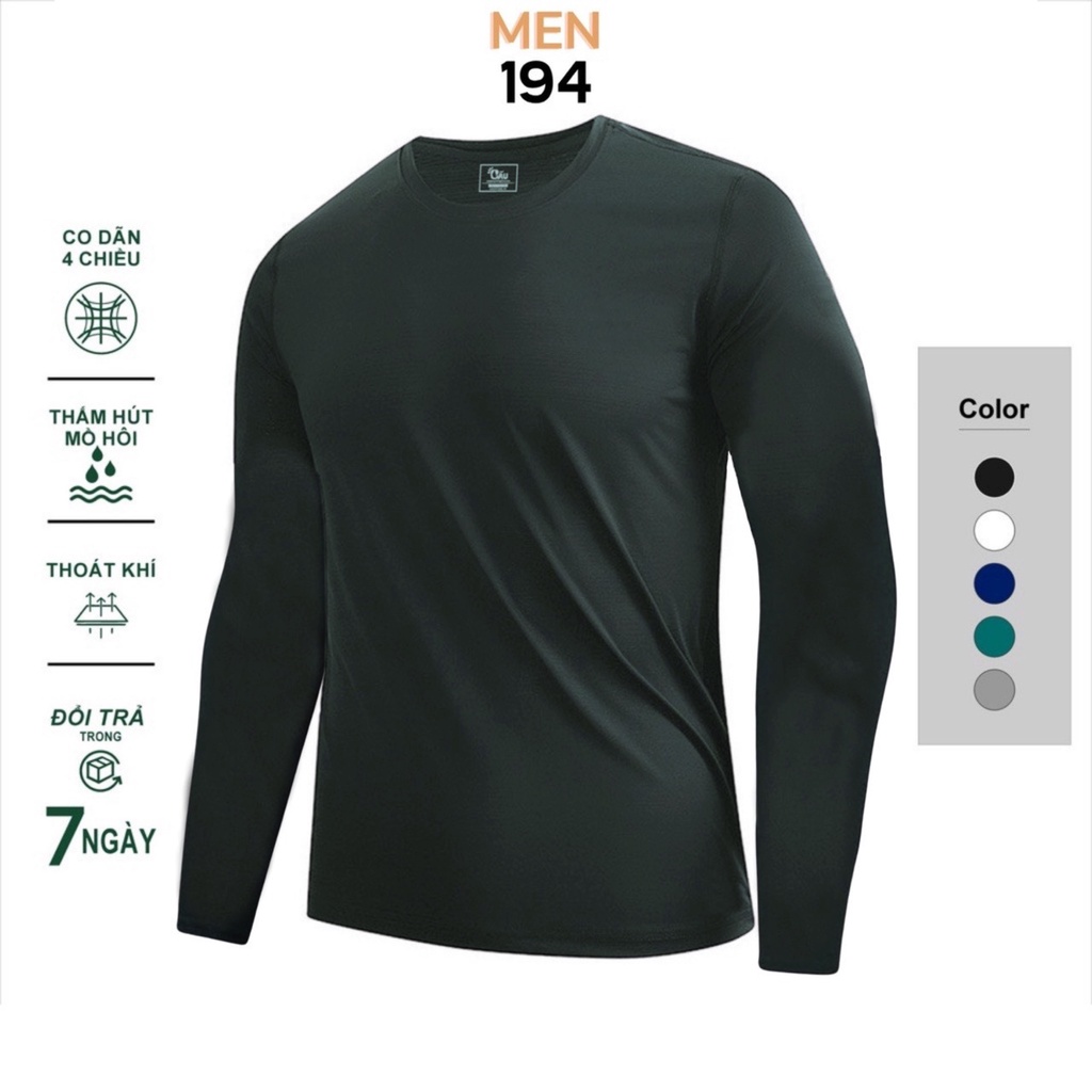 Áo giữ nhiệt thể thao nam Men 194 cao cấp, vải thun poly lạnh co dãn siêu tốt, form ôm slimfit - AGN Trơn