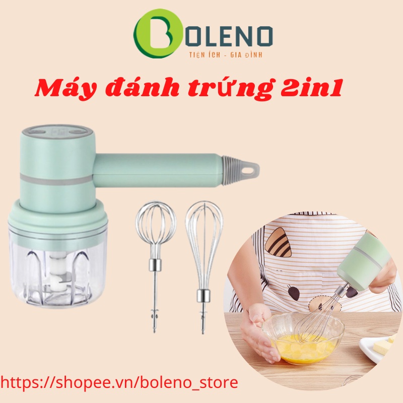 Máy Đánh Trứng Cầm Tay Mini Kiêm Máy Xay Thịt Đa Năng Sạc Tích Điện Xay Tỏi Ớt, Rau Củ Đa Năng