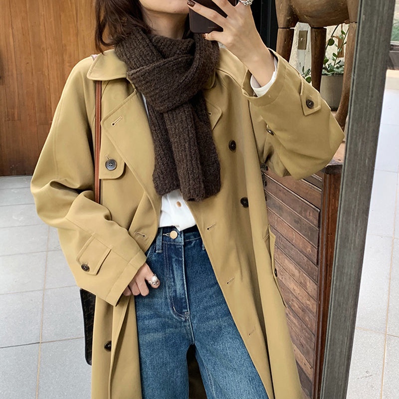 [Spot] Áo Khoác Kaki Dáng Dài Vừa Thời Trang Xuân Thu Phong Cách Hàn Quốc Đơn Giản Dễ Phối Đồ Cho Nữ