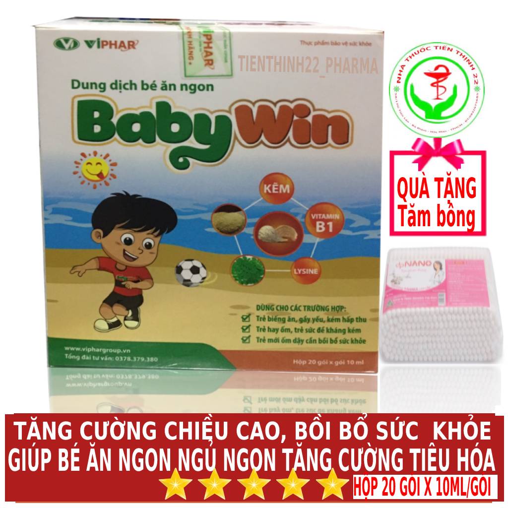 Dung dịch bé ăn ngon BabyWin giúp trẻ ăn ngon ngủ ngon, bồi bổ cơ thể, tăng chiều cao, tăng cường tiêu hóa - Hộp 20 gói