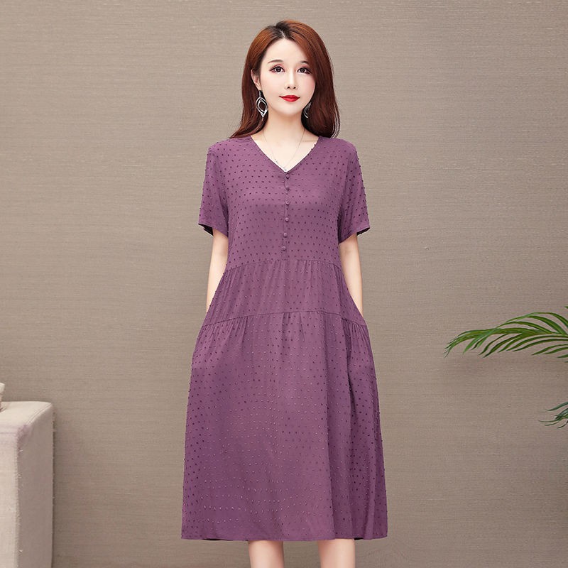 Đầm Cotton Dáng Dài Thiết Kế Đục Lỗ Thời Trang Cao Cấp Dành Cho Nữ Trung Niên