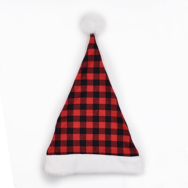 Mũ giáng sinh mềm mại thoải mái họa tiết sọc ca rô đỏ đáng yêu cho nam và nữ