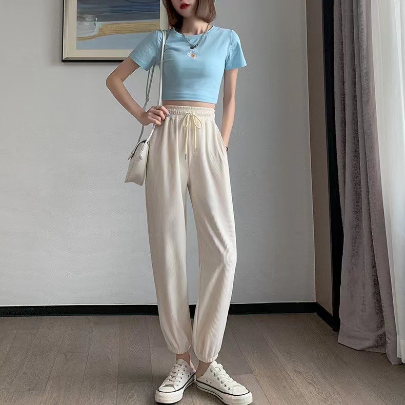 Quần harem SUXI ống rộng màu trơn phong cách thể thao thời trang mùa hè cho nữ