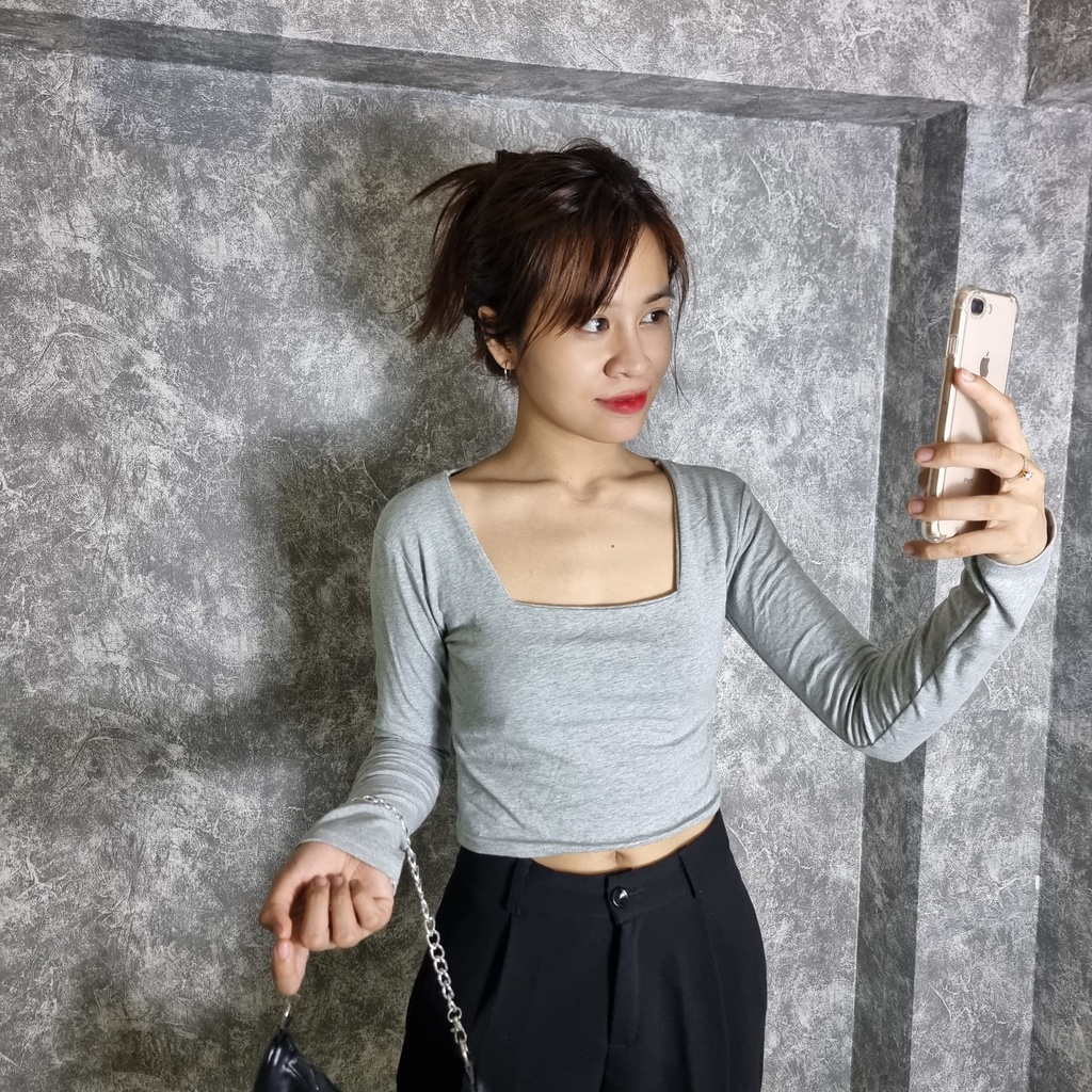 Áo croptop dài tay cổ vuông GenY - áo kiểu nữ ôm body chất len tăm dày dặn co giãn tốt phong cách hàn quốc | BigBuy360 - bigbuy360.vn