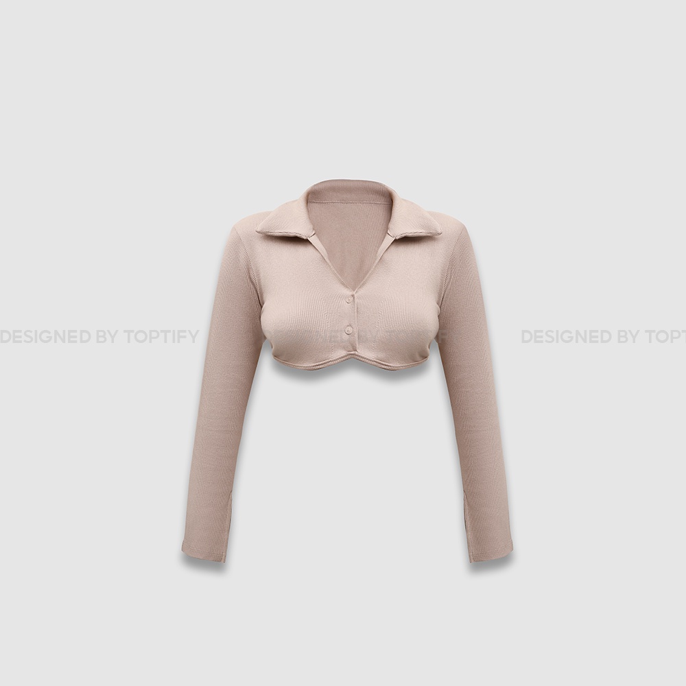 Áo croptop nữ body dài tay TOPTIFY cổ polo hai nút viền ngực Shelby Top | BigBuy360 - bigbuy360.vn