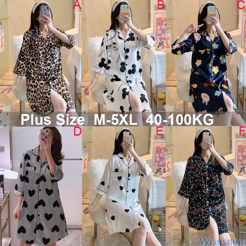 Đồ ngủ Tay Dài Chất Lụa Plus Size M-5Xl Thời Trang Quyến Rũ Cho Nữ