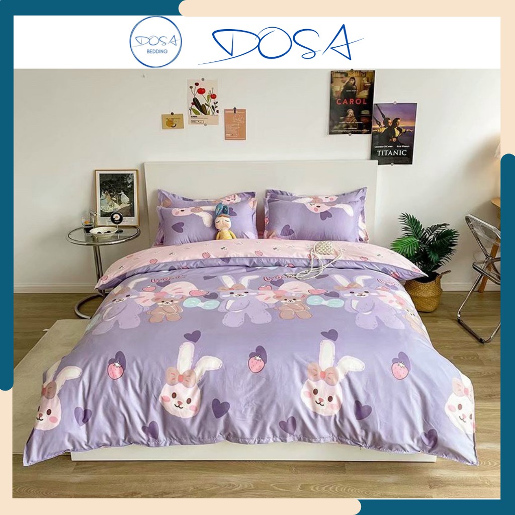 Bộ chăn ga gối Cotton Pl Thỏ tím stella DOSA Bedding ga giường đủ kích thước miễn phí bo chun