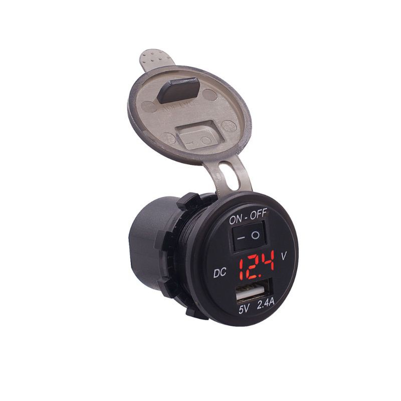 Kiki. 12V/24V Waterproof 2.4A USB Car Charger Socket Power Outlet Adapter With ON OFF Switch LED Voltmeter For Car Marine ATV Boat Motorcycle Truck