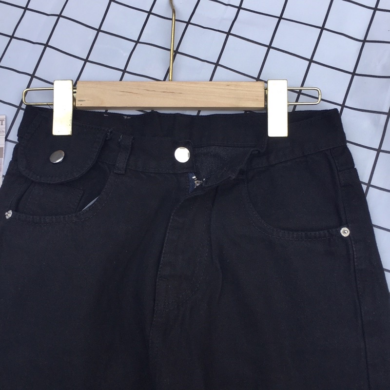 Quần baggy bò jeans nữ lưng cao chất dày dặn không co giãn form đẹp - Quần bò đen trơn form baggy suông