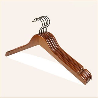 Móc gỗ treo quần áo KTN nâu 44.5cm đầu móc tròn inox (1 móc)