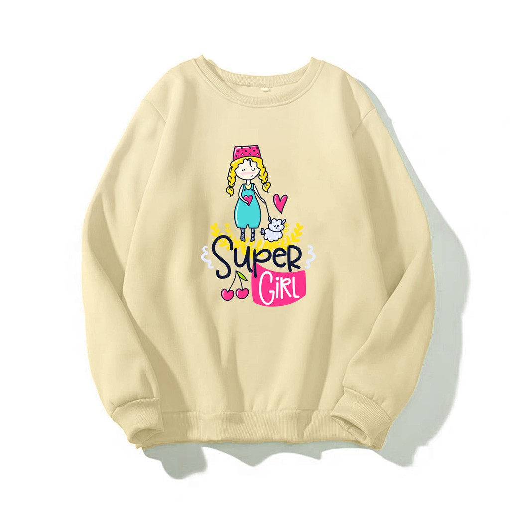 Áo Sweater nữ in hình Super Girl dễ thương, kiểu hoodie chui đầu William - DS101