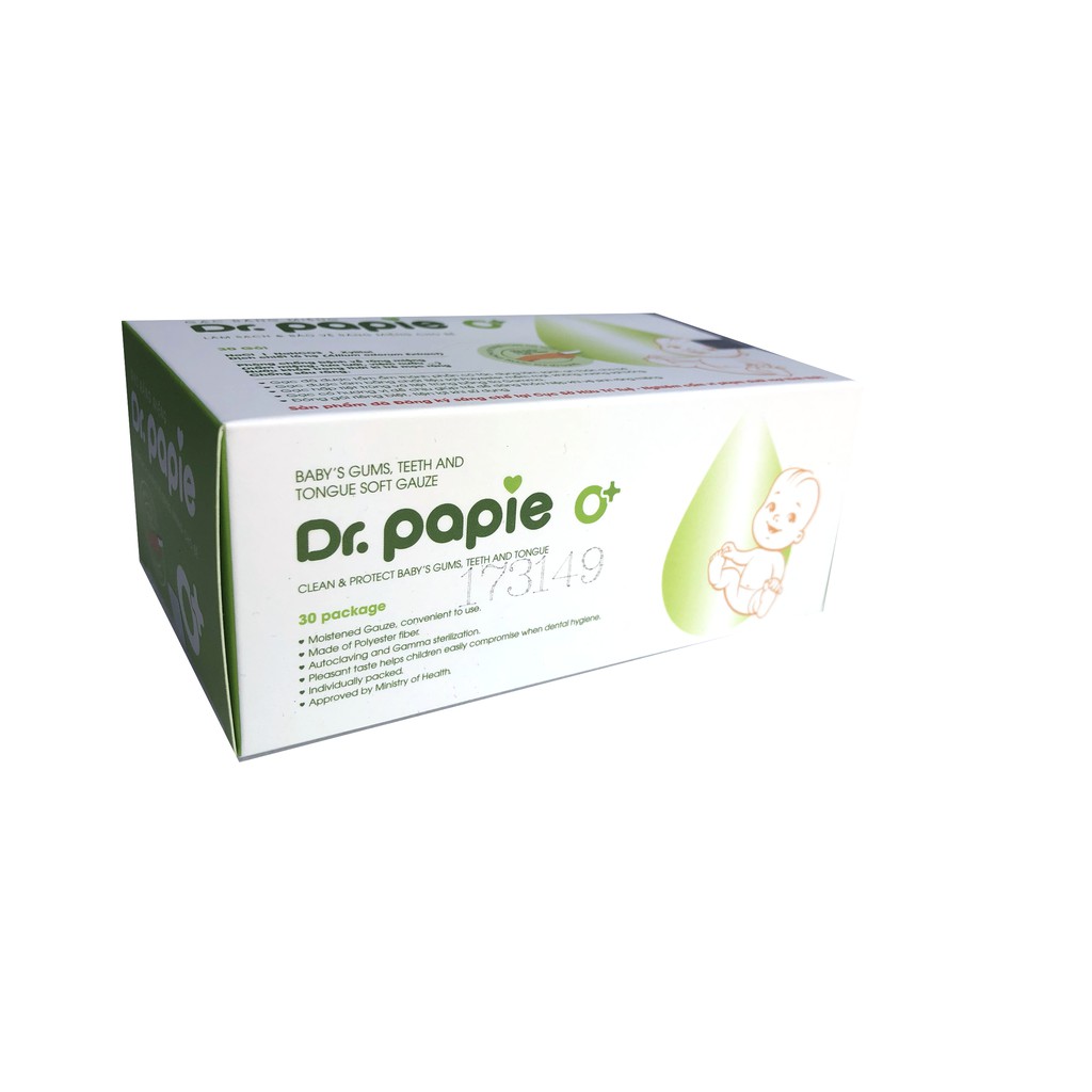 Gạc rơ lưỡi Dr Papie vệ sinh răng miệng / Rơ lưỡi Dr Papie cho bé [Hàng Việt Nam/ 30 Gói/Hộp]