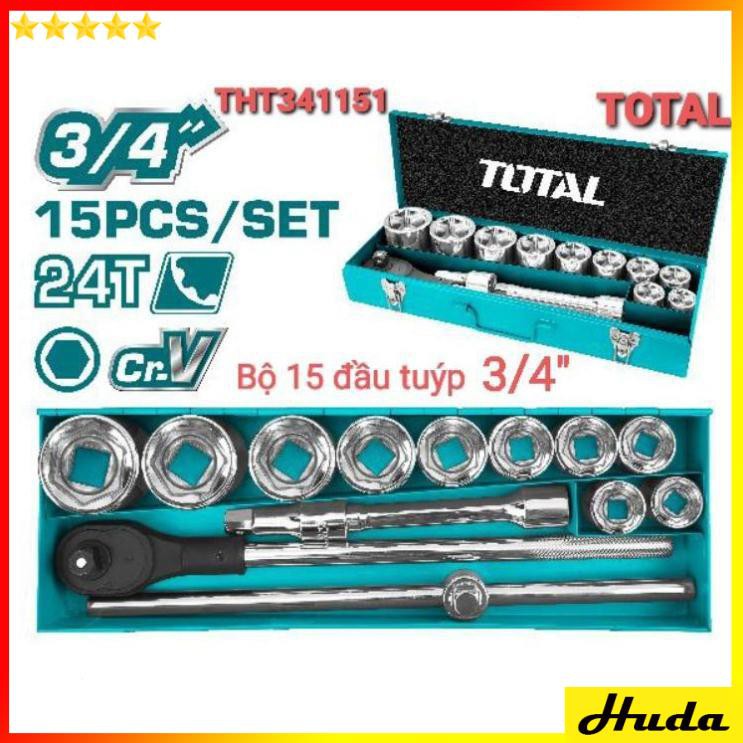[Chính hãng Total] Bộ 15 đầu tuýp 3/4 inch Total THT341151 uio