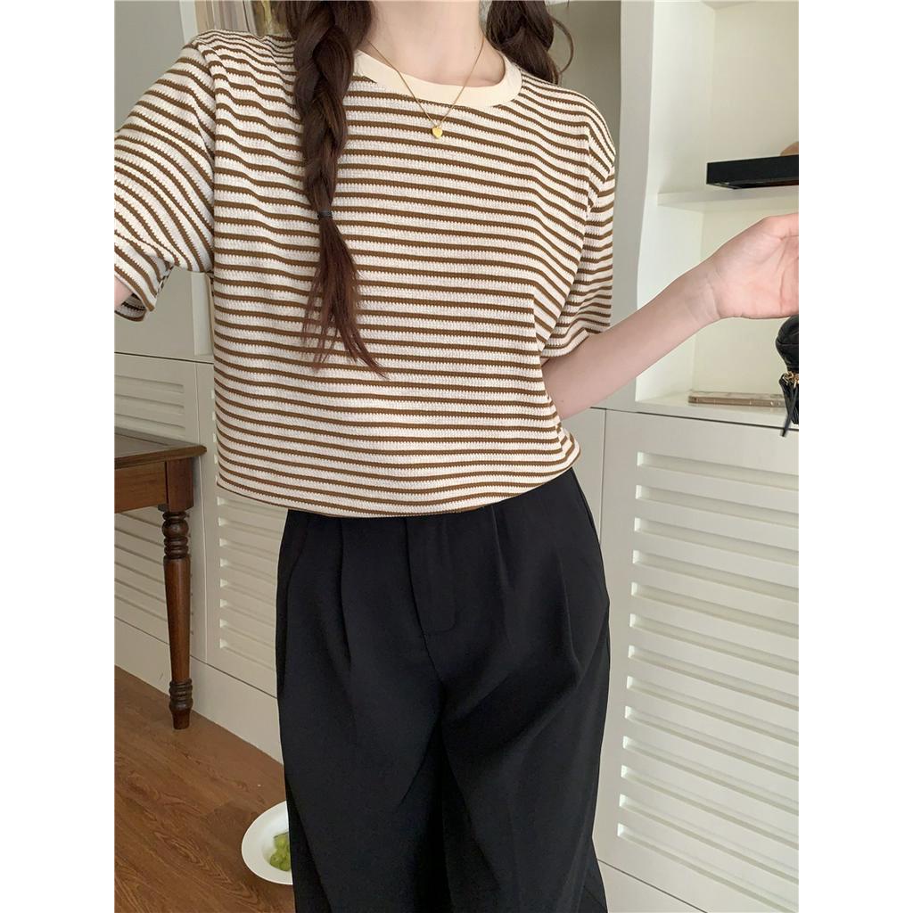 Áo Thun Sọc Ngắn Tay Cổ Tròn Waffle 62527