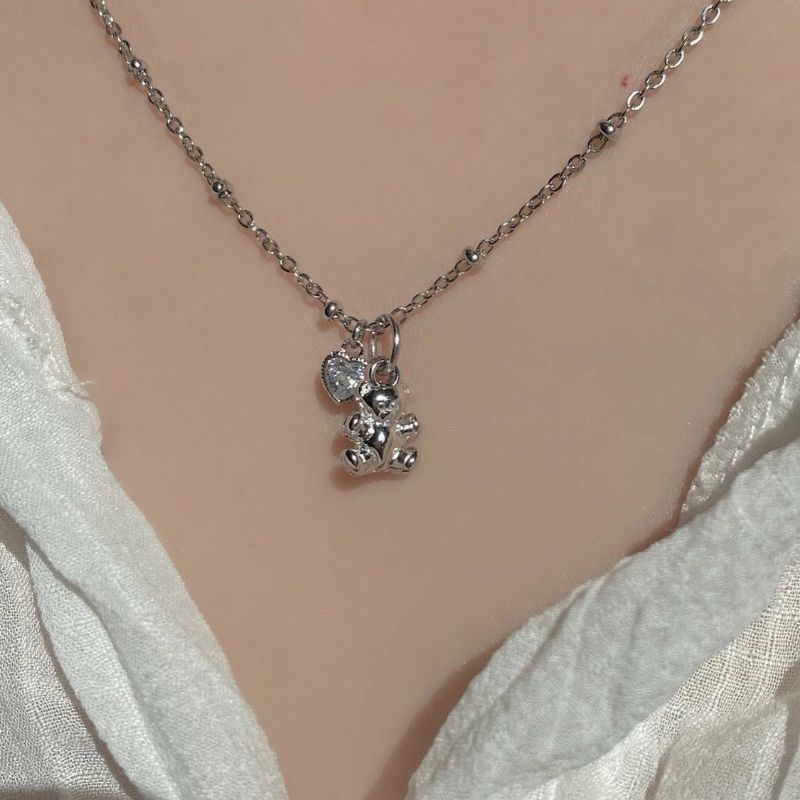 Dây Chuyền Titan Không Gỉ Hình Gấu Và Cherry