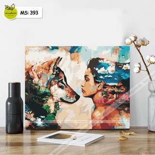 Tranh tô màu theo số Người phụ nữ và chú sói T393