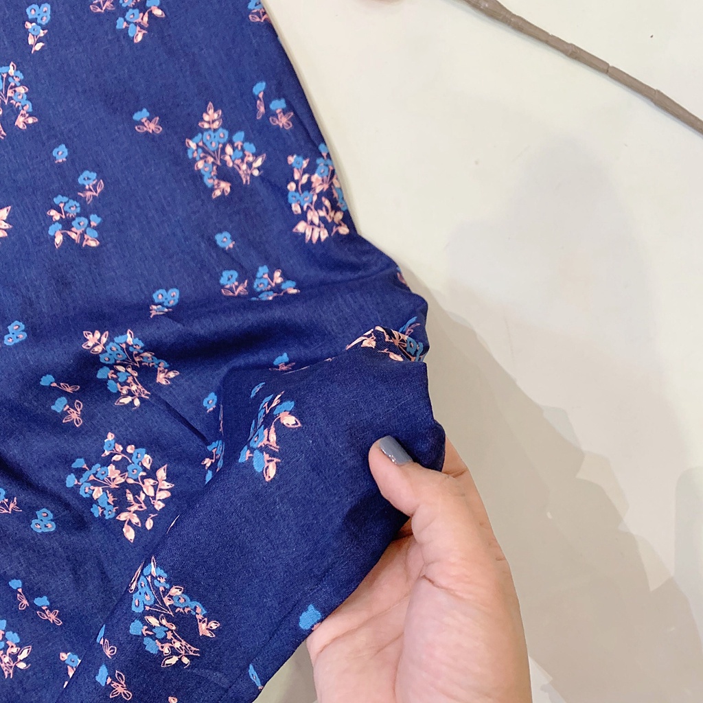Váy 2 dây linen hoa navy thiết kế LALASTYLE