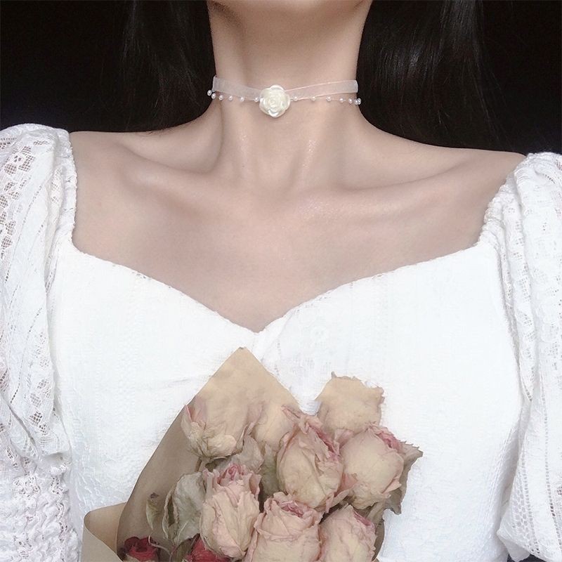 choker vintage voan phối hạt và hoa hồng cực xinh mã fR-881