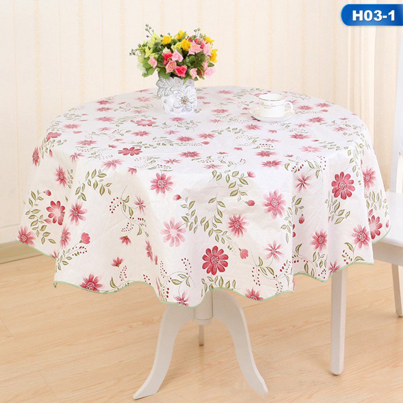 Khăn Trải Bàn Tròn Bằng Nhựa Chống Thấm Nước Họa Tiết Đơn Giản