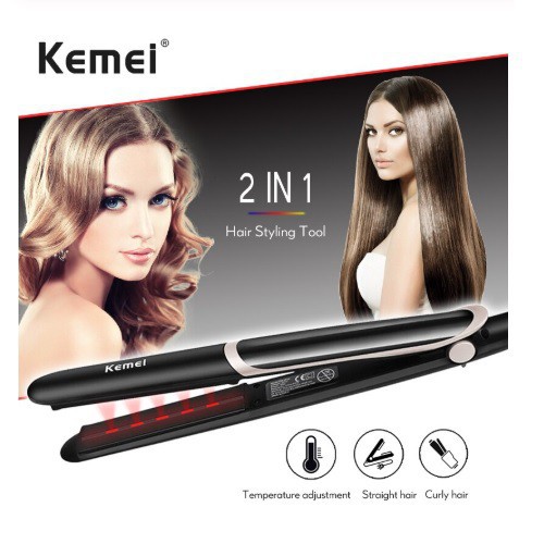 Máy Duỗi Tóc Chỉnh Nhiệt Kemei KM-2219 Cao Cấp 2 In 1