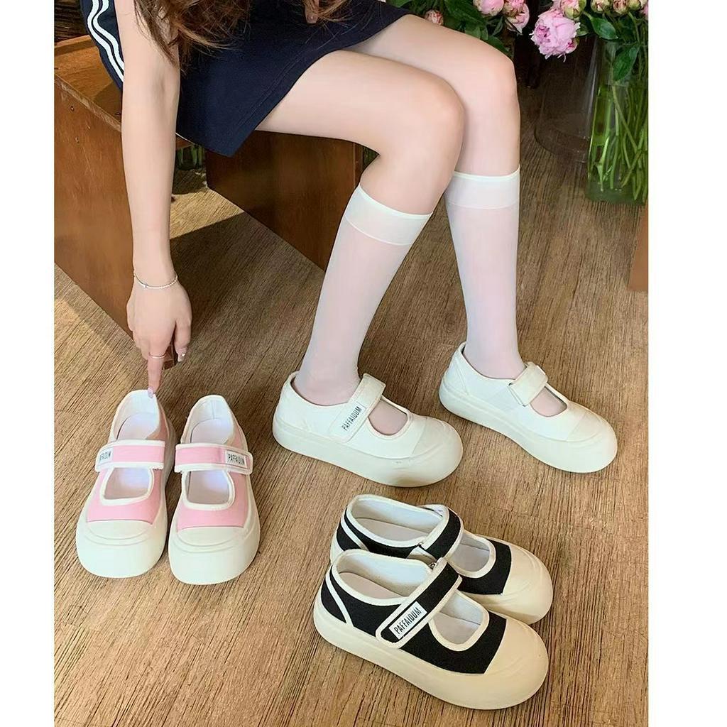 Giày Vải Canvas Đế Độn 3.5cm Màu Trắng / Đen / Hồng Thời Trang Mùa Hè 2023