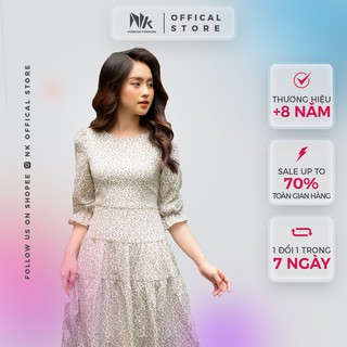 Váy Hoa Nhí Dáng Xòe Nữ NK Fashion Tay Bồng Vải Linen Hàn Cao Cấp NKDV2103004