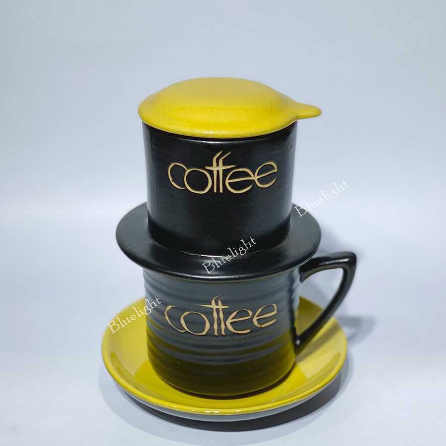 Bộ Phin cà phê sứ Bát Tràng cao cấp men màu - phin cafe sứ màu cốc cafe sứ