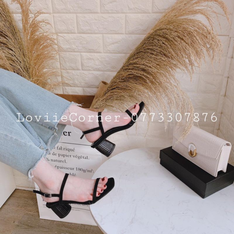 SANDAL CAO GÓT LOVIIECORNER - SANDAL GÓT VUÔNG 5 PHÂN - GIÀY CAO GÓT ĐẾ VUÔNG 5P - SANDAL NỮ 5 PHÂN DÂY MẢNH G190477