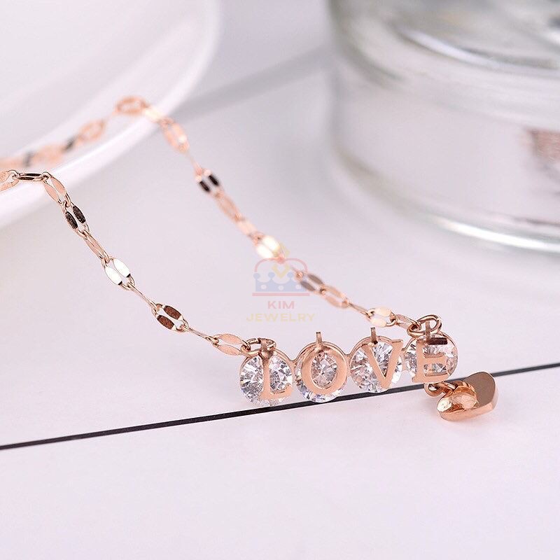 Dây chuyền thép titan mặt hình trái tim đính đá thời trang cho nữ