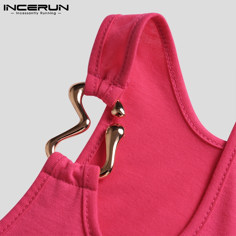 Áo tank top INCERUN màu trơn cổ tròn khoét lỗ không tay giải trí mùa hè cho nam