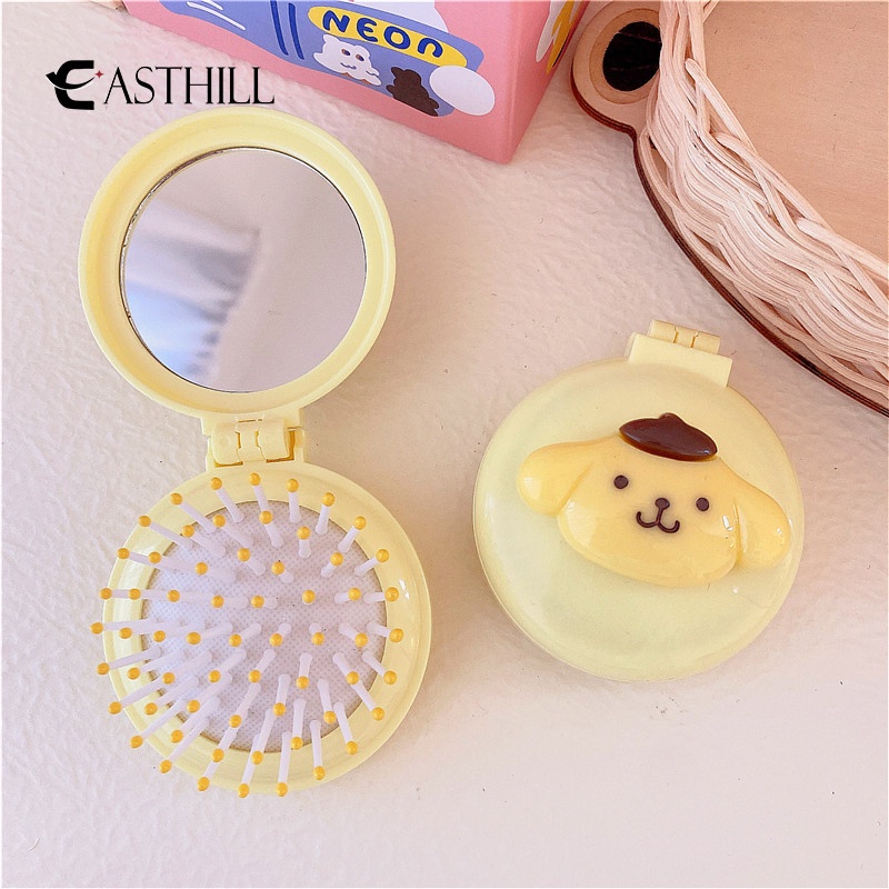 SANRIO Easthill Lược Chải Tóc Mát Xa Túi Khí Gấp Được Có Gương Hình Trái Tim Họa Tiết Kuromi Cinnamoroll My Melody Màu Kẹo Dễ Thương Cho Bạn Gái