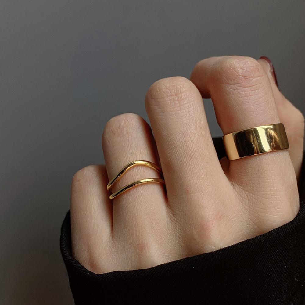 Mxgoods Nhẫn Mở Đường Cong Hình Học Thanh Lịch Cá Tính Có Thể Điều Chỉnh Cho Nữ Dự Tiệc