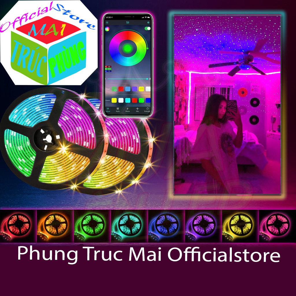 Cuộn dây led 5m RGB 16 triệu màu điều khiển bằng điện thoại, nháy theo nhạc, đèn led tiktok đổi màu