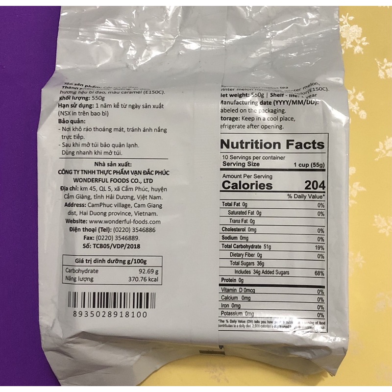 CỐT TRÀ BÍ ĐAO WONDERFUL GÓI 600 Gr