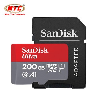 Thẻ nhớ MicroSDXC SanDisk Ultra A1 200GB Class 10 U1 100MB/s kèm adapter - Model 2018 (Xám đỏ)