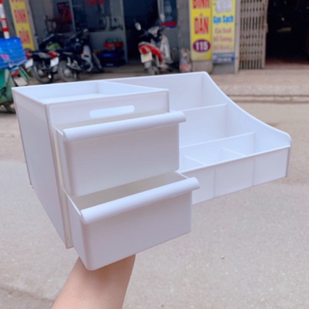 Kệ Đựng Mỹ Phẩm Đa Năng Bằng Nhựa 2 Tầng Nhiều Ô Loại 1 Size To HÀNG HOT