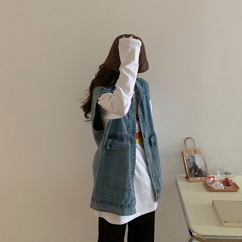 Áo Khoác Jeans Áo Gile Bò Unisex Không Tay Màu Xanh Và Đen Dáng Suông Cài Cúc Cổ Sơ Mi Chất Loại 1 Phong Cách Ulzzang