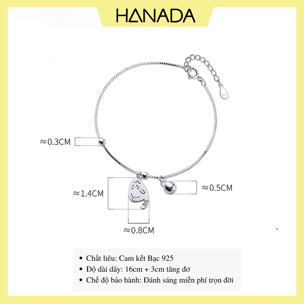Lắc Tay Bạc 925 Mèo Chuông Vòng Tay Đơn Giản Trang Sức Thời Trang Hanada 0287
