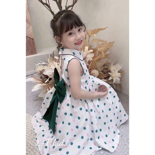 Váy bé gái chấm bi nơ xanh lưng trái tim 8-30kg XHN1053