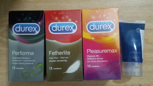 [Combo] 3 hộp bao cao su Durex Performa, Fertherlite, Pleasuremax TẶNG 1 chai Gel Play 50ml