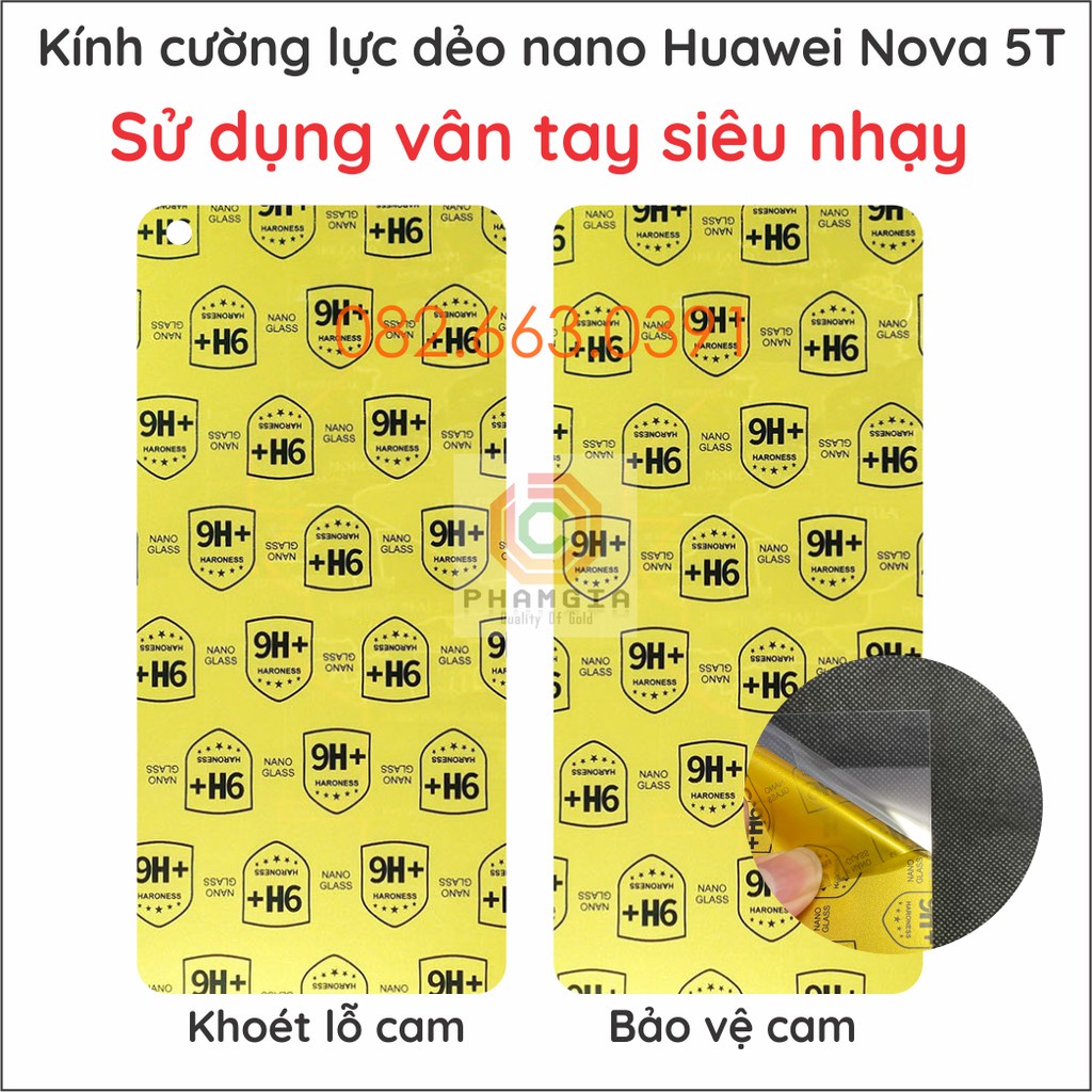 Dán cường lực Huawei Nova 5T trong suốt, nano dẻo siêu bền, độ cường lực 9H+