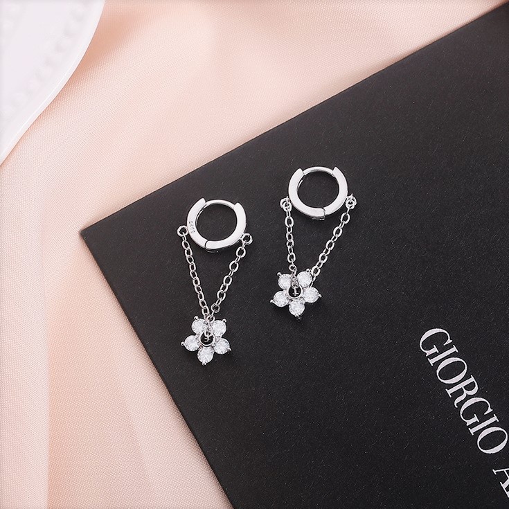 Bông tai bạc hình hoa 5 cánh, khuyên tai chất liệu bạc ta cao cấp - Trang sức bạc Evasilver