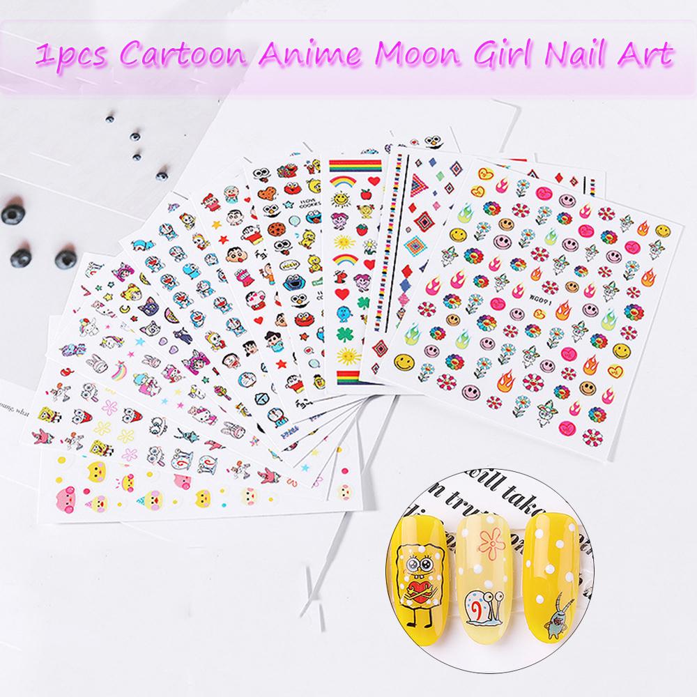 QQMALL Miếng Dán Trang Trí Móng Tay 3D Họa Tiết Hoa Hướng Dương / Mặt Trăng / Hình