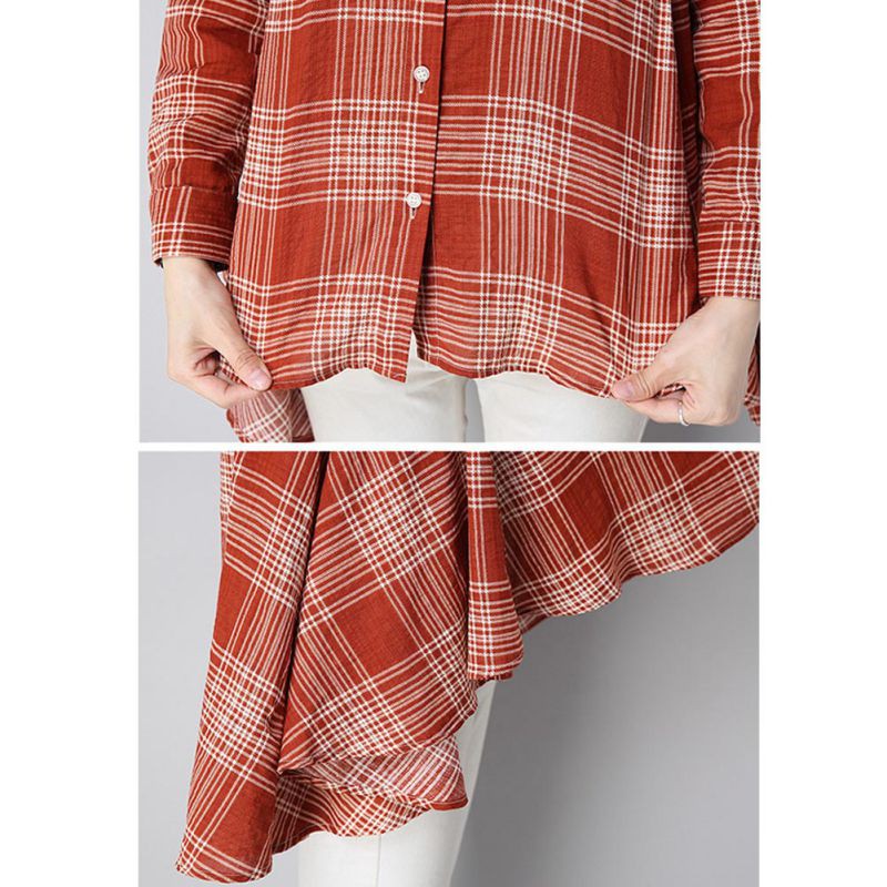 Áo sơ mi form rộng cổ bẻ họa tiết sọc ca rô thanh lịch và điệu đà cho nữ