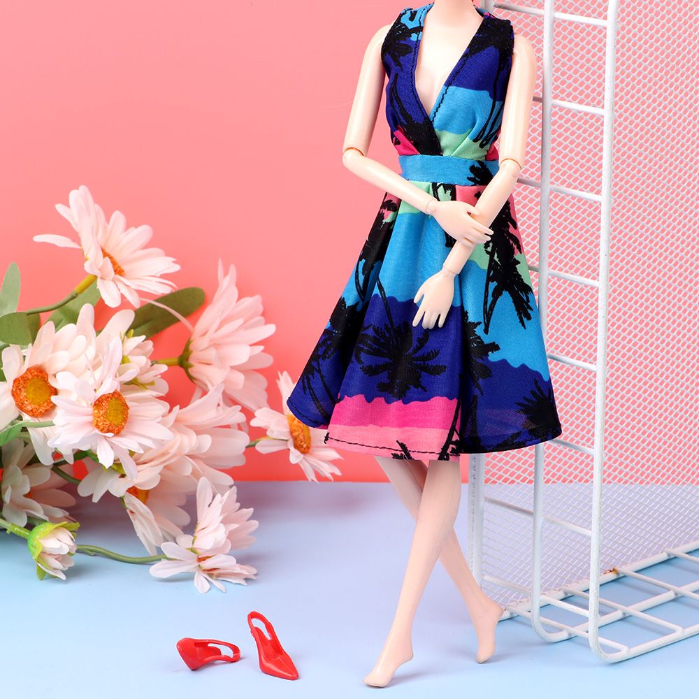 Đầm họa tiết hoa thời trang dành cho búp bê 30cm