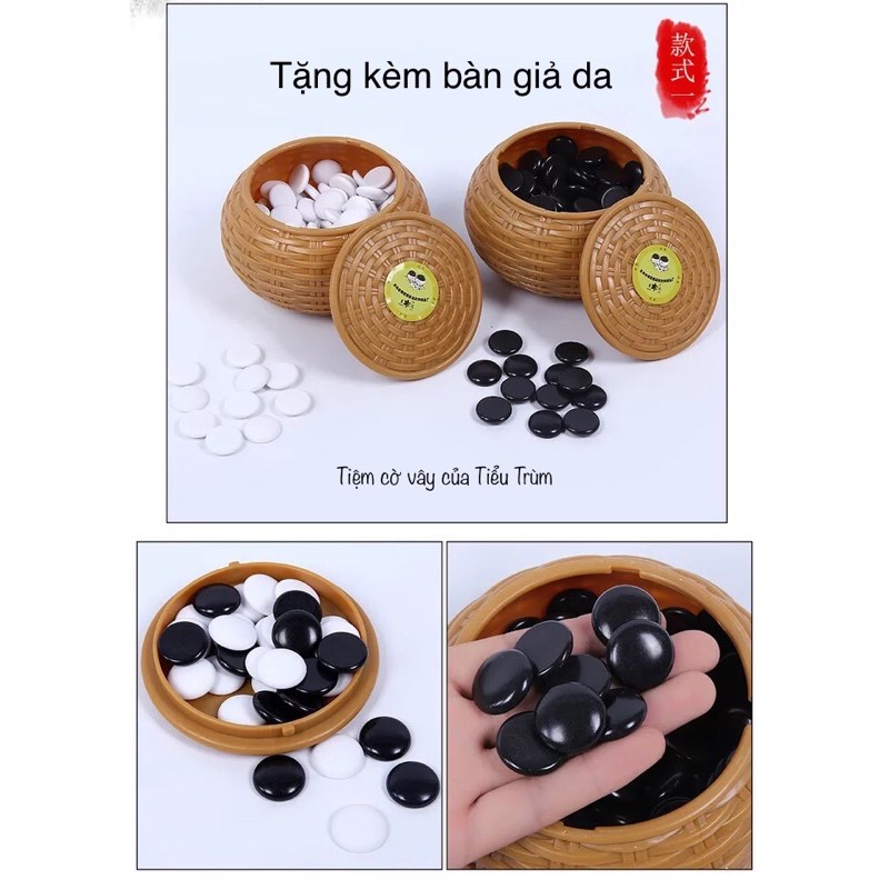 Bộ Cờ Vây Cờ Caro Melamine Một Mặt Cong Gồm Bàn Da Quân Melamine Hộp Đựng Giả Mây Tre Đan