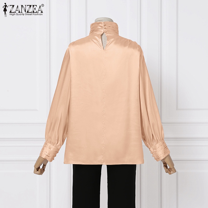 Áo ZANZEA dài tay cổ cao màu trơn phong cách thanh lịch Vintage cho nữ