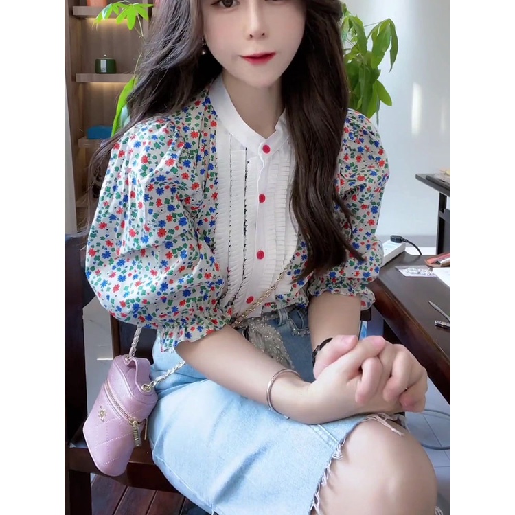 Hàng Mới Về Mới Áo Hoa Tay Ngắn Cổ Tròn