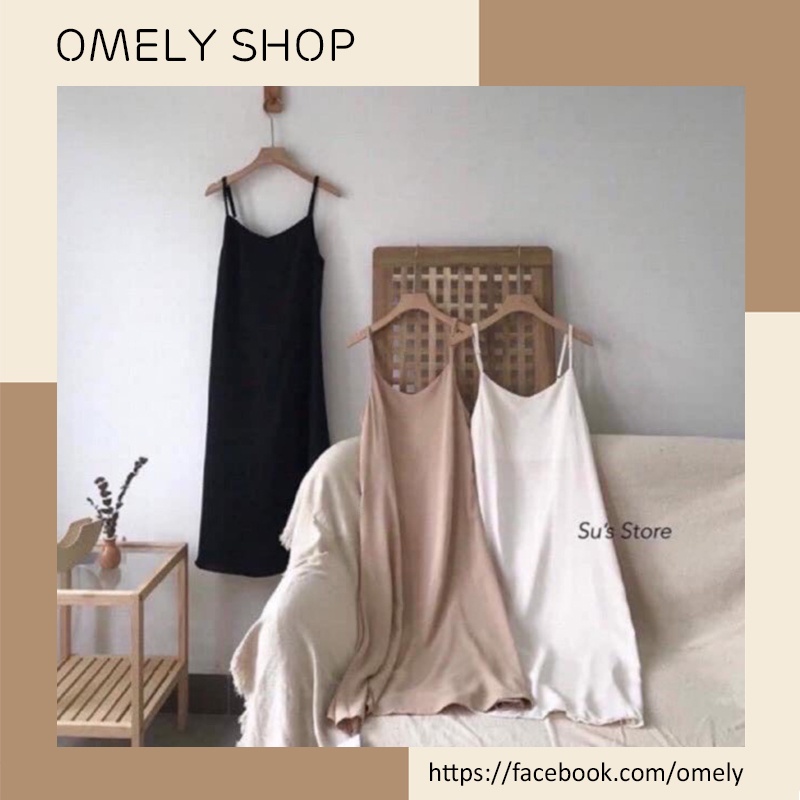 Đầm 2 dây midi dáng suông trơn - OMELY SHOP